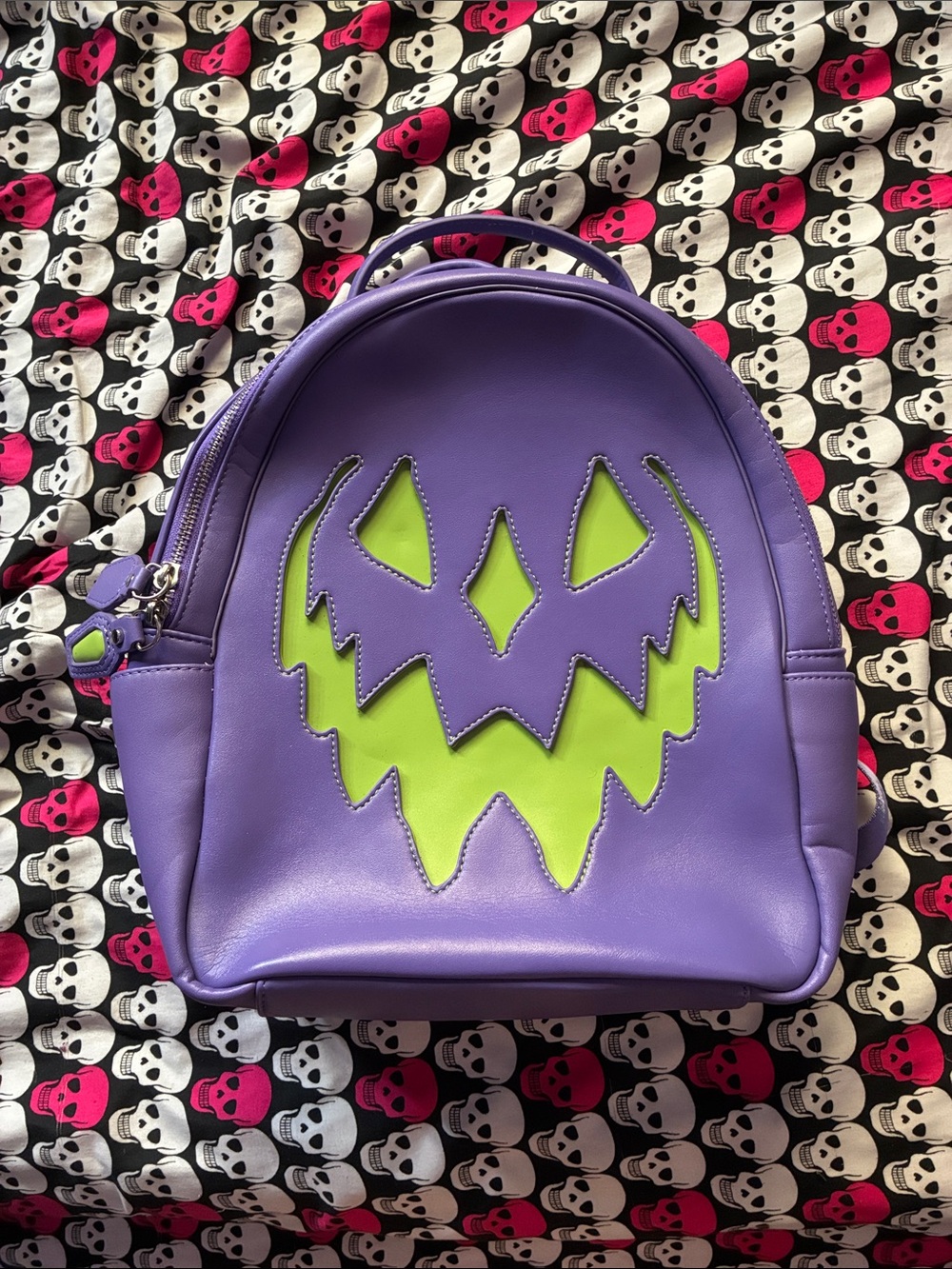 Lively Ghosts purple and lime pumpkin backpack